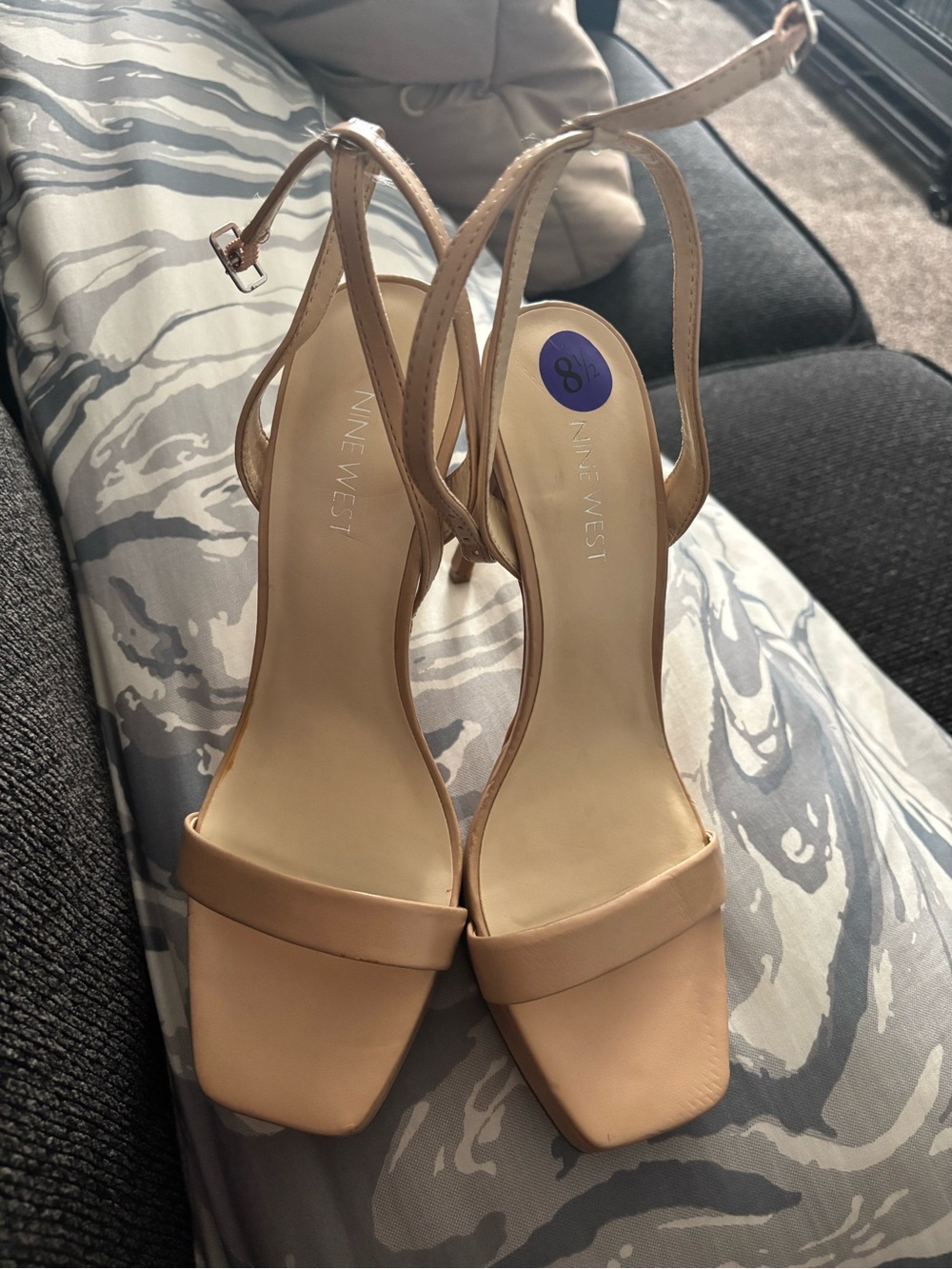 Nine West Nude Square-Toe Slingback Heels